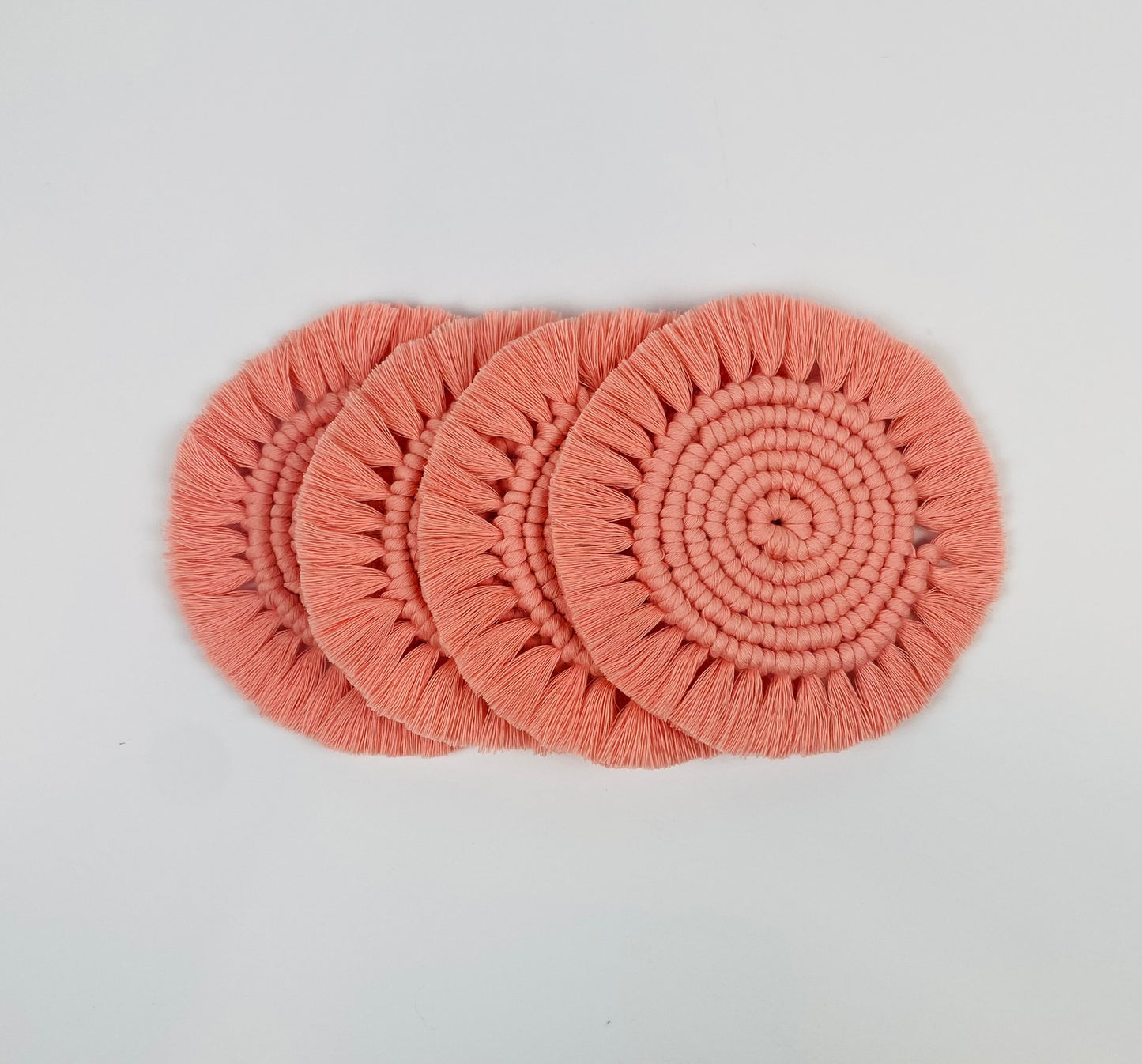 Handcrafted Macrame Drink Coasters with Fringe - Set of 4 Bar Round Coasters