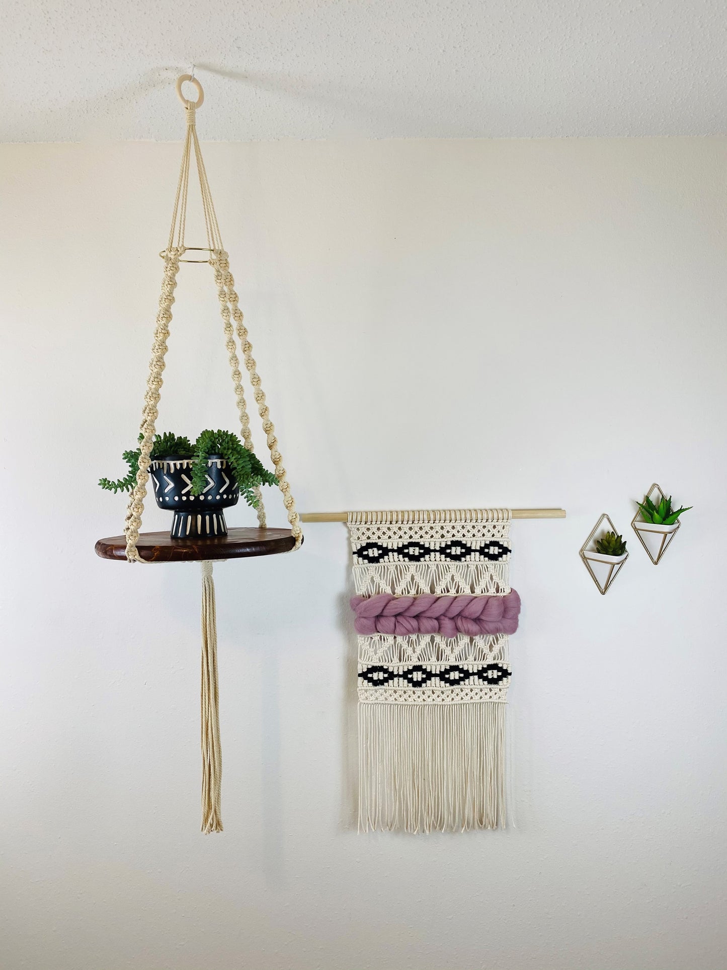 Handmade Macrame Round Hanging Planter Shelf